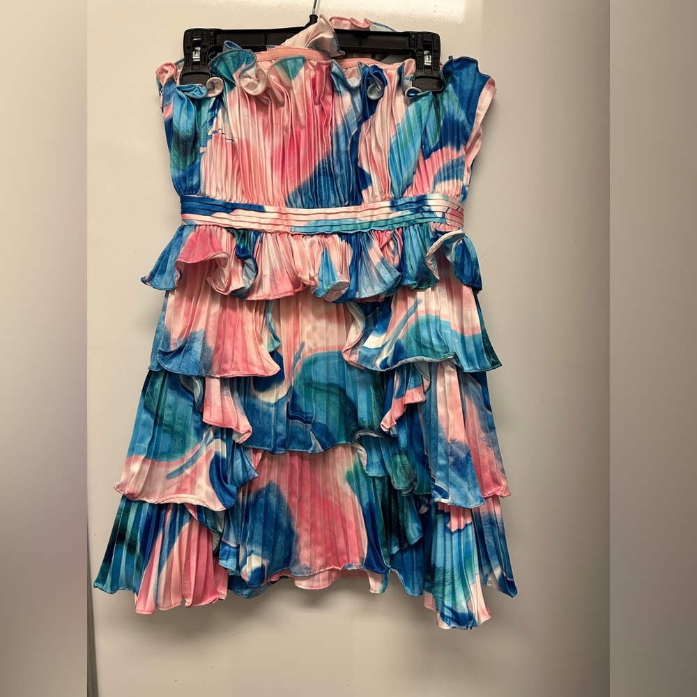 AMUR Jayda Pleated Shell  Strapless Ruffle Dress. Get ready for spring & Summer - Picture 14 of 15